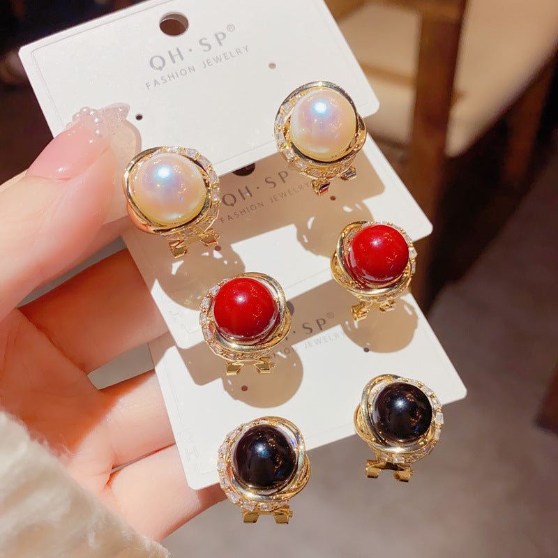 S925 Silver Needle Korean Fashion Simple Diamond-Studded Wrapped Pearl Earrings Exquisite Petite Versatile Socialite Earrings