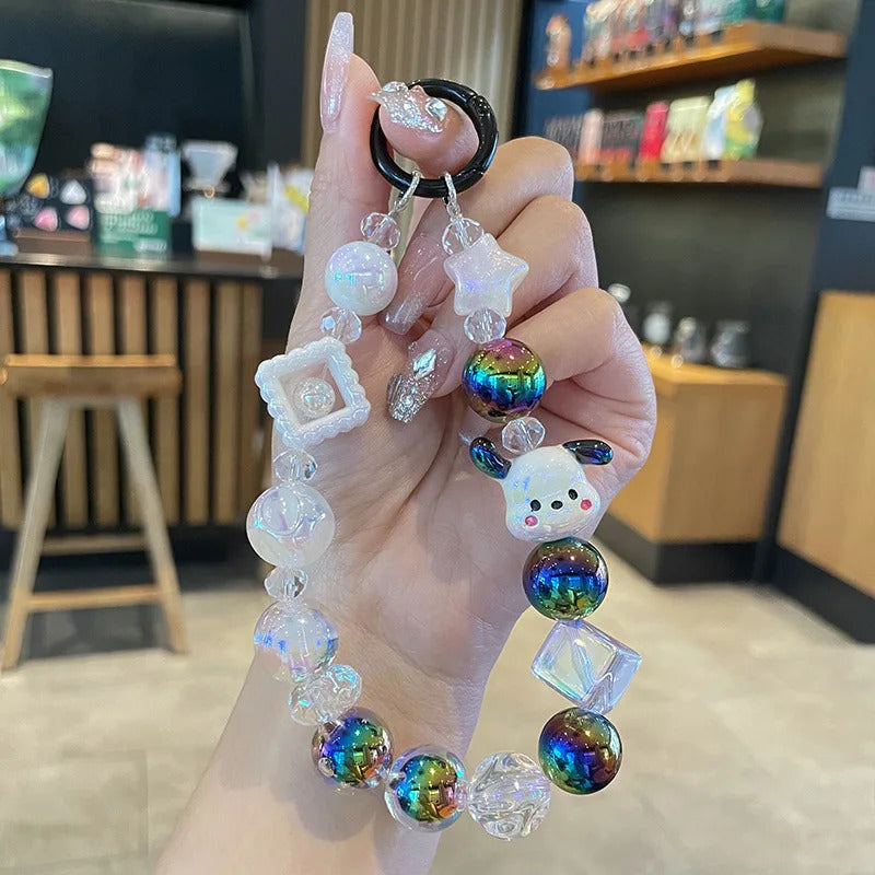 Sanrio Phone Chain Cinnamoroll Kuromi Hello Kitty Short Hanging Phone Chains Keychains Beaded Pendant Camera Chain Accessories