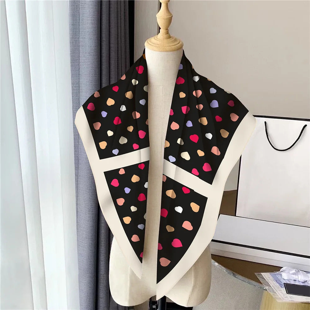 Fashion Graffiti Neckerchief Luxury Square Scarf for Women Silk Shawl Satin Hijab Wraps Hair Bands Headband Bandana Ribbon