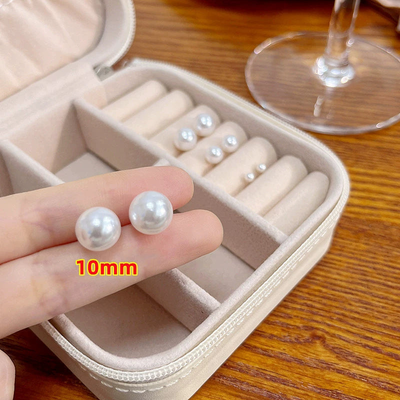S925 Imitation Silver Needle White Round Pearl Earrings Simple New Year Festive Red Earrings Pearl Studs