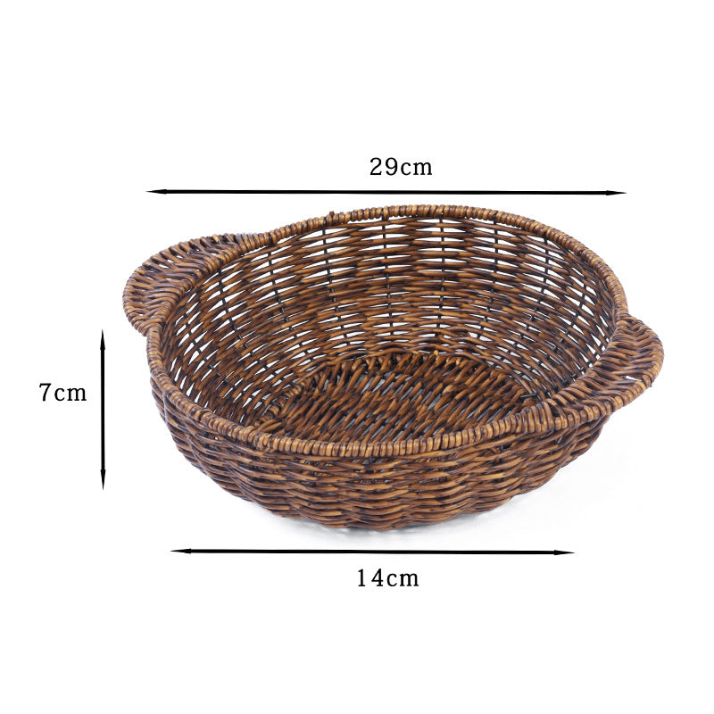 Fruit Plate Hand-Woven Japanese Bread Basket Steamed Bun Basket Living Room Household Storage Basket Rattan Double Ear Tray