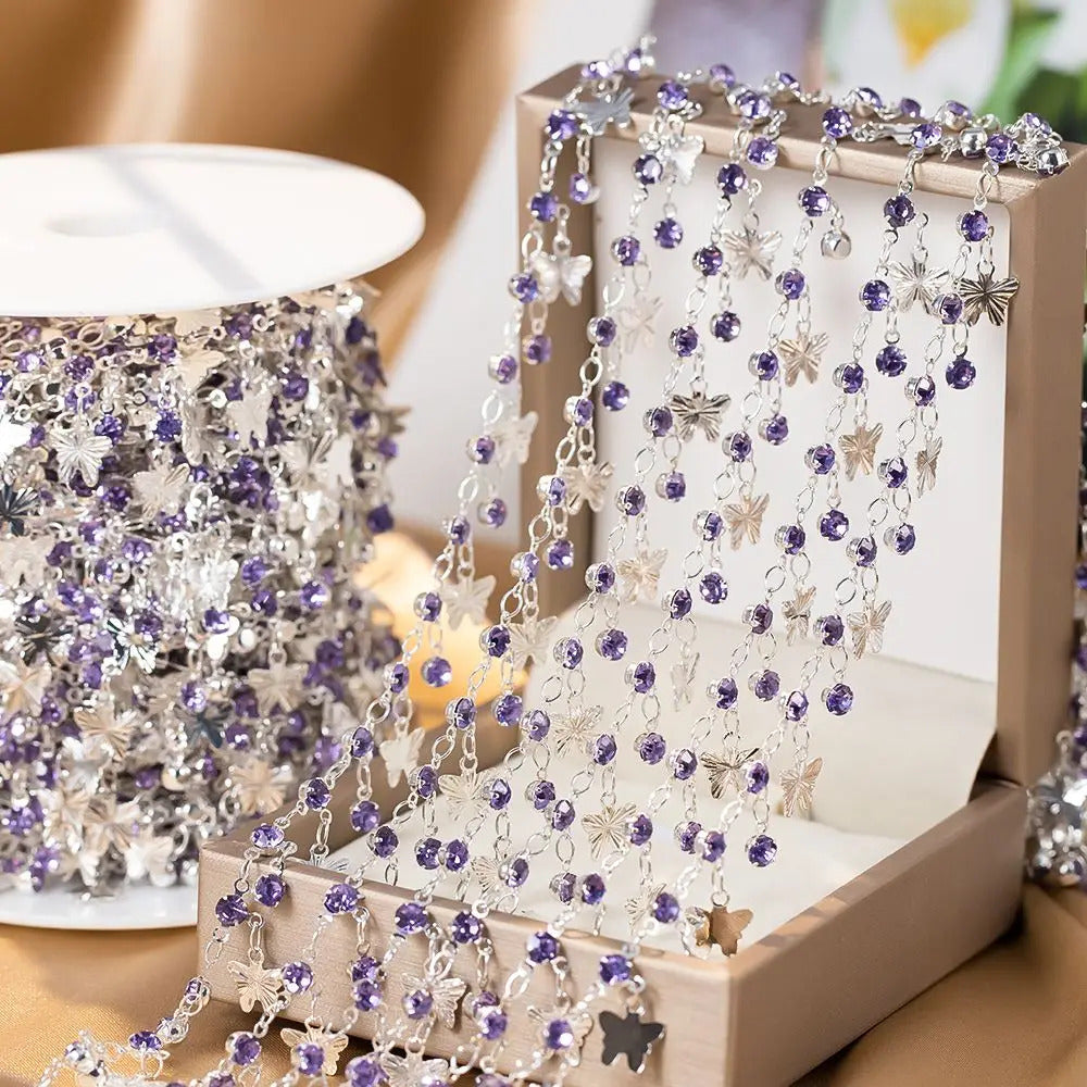 0.5/1M Purple Rhinestone Silver Color Butterfly Copper Chains Necklace Bracelets DIY Jewelry Making Clothing Tassels Accessories