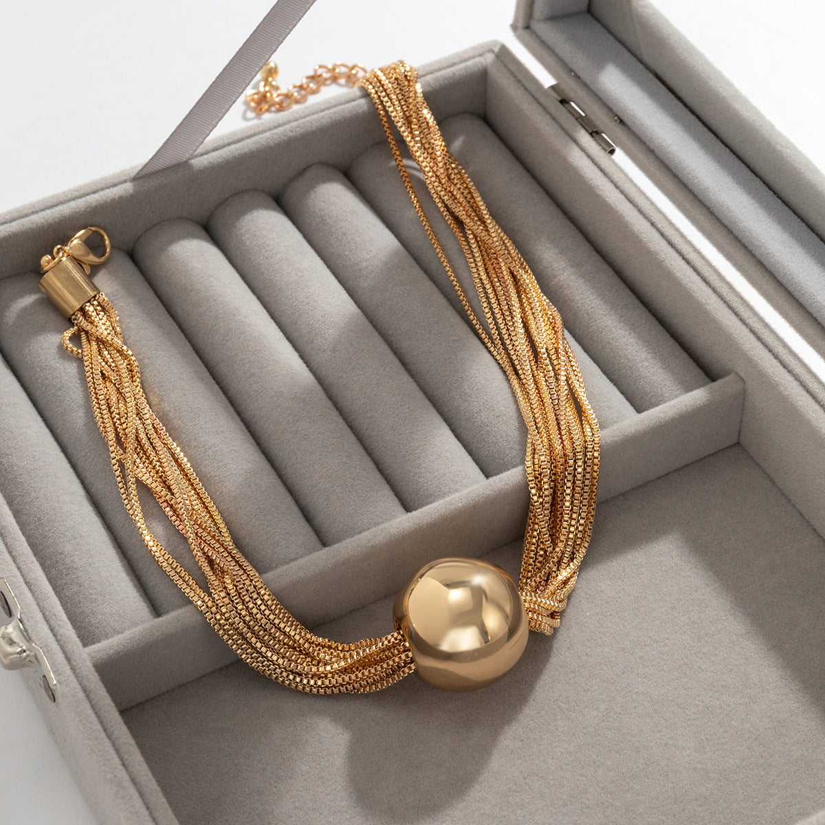 Cross-Border Exaggerated Punk Multi-Layer Chain Stacked Necklace Simple Niche Geometric Ball Personality Choker Necklace