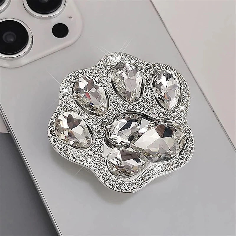 3D Cute Cat Paw Diamond Folding Finger Ring Griptok Phone Holder for IPhone 16 15 Support Socket Pocket Grip Tok Stand Bracket