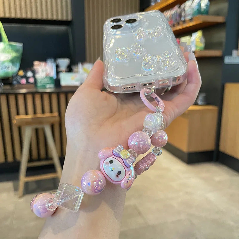 Sanrio Phone Chain Cinnamoroll Kuromi Hello Kitty Short Hanging Phone Chains Keychains Beaded Pendant Camera Chain Accessories