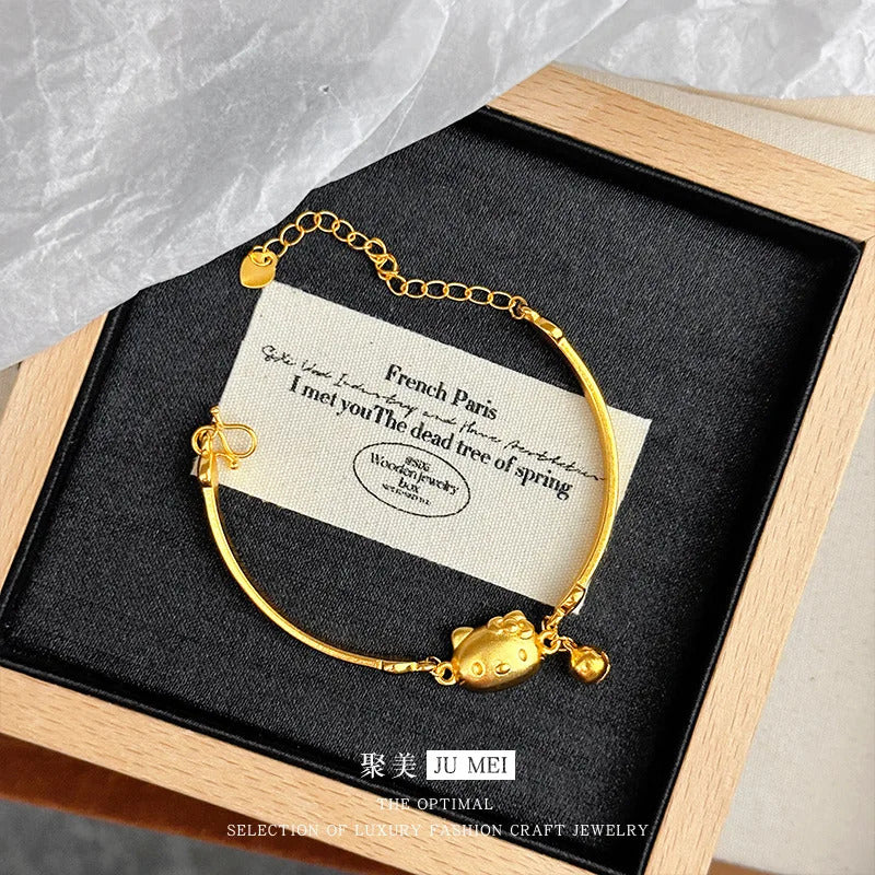 9999 24K real gold store same style gold women's bracelet sexy cat bell series party jewelry