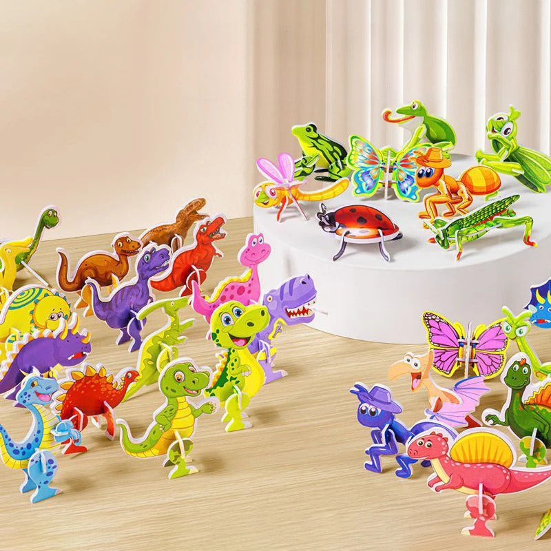 30Pcs 3D Dinosaur Jungle Animal Paper Puzzle Set Creative Cartoon Design Learning and Entertainment Puzzle Education