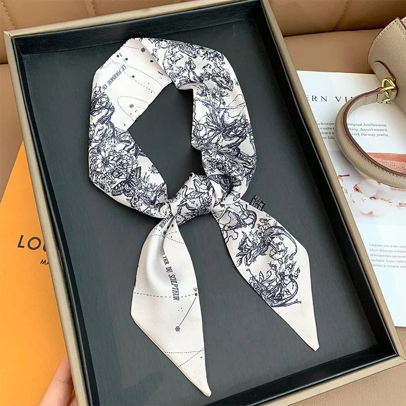 Spring high-end letter headband, tied hair ribbon, silk scarf, women's retro decoration, tied bag, ribbon accessories