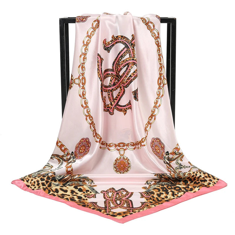 90*90cm Silk Satin Square Scarf Women Leopard Printed Headband Luxury Designers Scarf Handkerchief Foulard Silk Hair Band