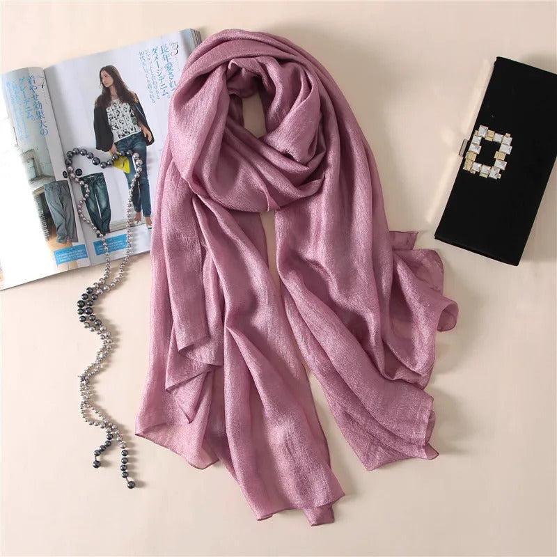 2023 Luxury Brand Women Fashion Scarf Plain Solid Silk Linen Shawls Scarves Summer Lady Bandanas Pashmina Foulard Hijab 180*90Cm
