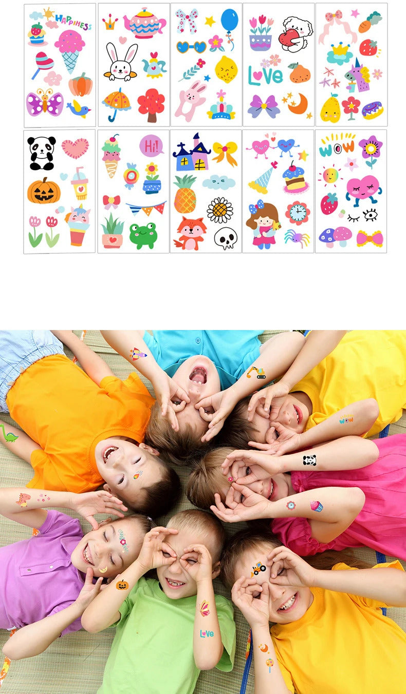 10 Pack Fake Tattoo Stickers Cartoon Temporary Tattoos Kids Arms Diy Body Art Cartoon Collection Mermaid Animals Astronaut