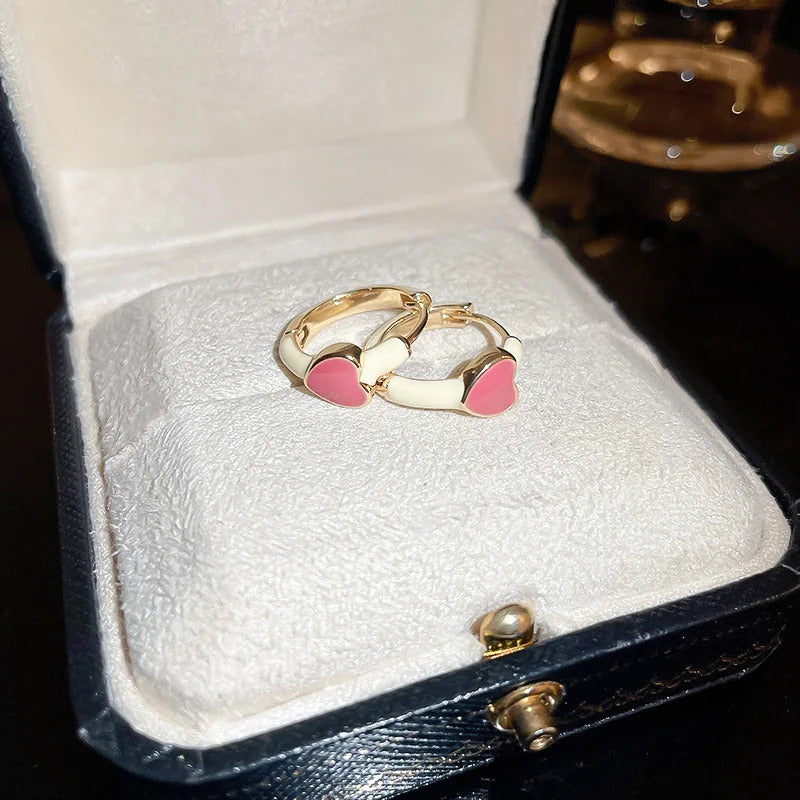 Colorful Heart Ear Buckle 2024 New Korean Fashion Women's Earring Precious Hoop Earrings Gold Plating Jewelries Girl Gifts