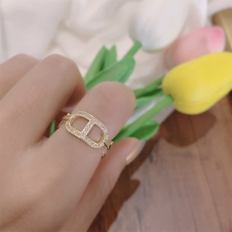 Sand Gold Opening Adjustable Frosted Ring Women's Fashion Sweet Light Luxury Niche Exquisite Ring Ancient Design