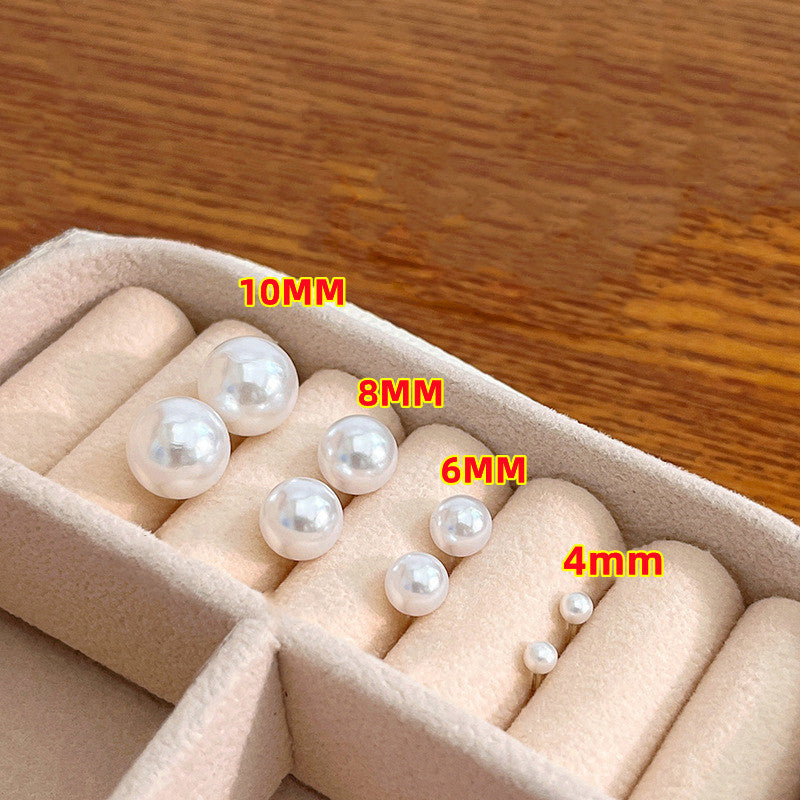 S925 Imitation Silver Needle White Round Pearl Earrings Simple New Year Festive Red Earrings Pearl Studs