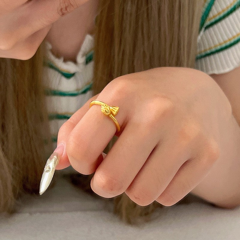 Sand Gold Opening Adjustable Frosted Ring Women's Fashion Sweet Light Luxury Niche Exquisite Ring Ancient Design