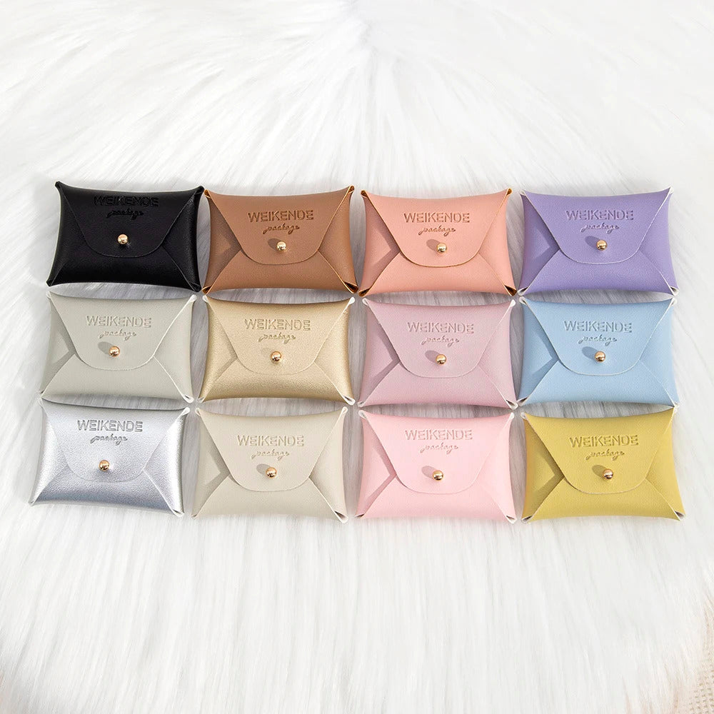 Custom Logo Embossed PU Leather 50/100pcs 5x7cm Gold Jewelry Bag Rings Earrings Necklaces Button Organizer Storage Gift Pouch