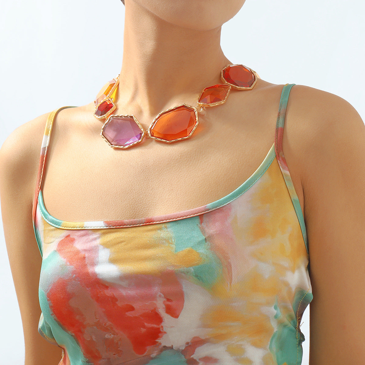 Trendy Accessories ZA Personality Fashion Exaggerated Geometric Resin Colorful Earrings Necklace