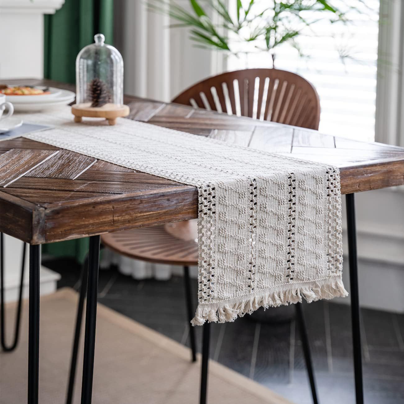 Hollow New Table Runner White Woven Tassel Table Runner Home Dining Table Decoration Table Runner Coffee Table Shoe Cabinet Background Cloth