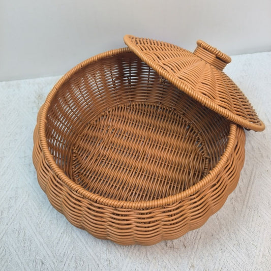 Egg Basket Steamed Bun Basket Rattan Storage with Lid Handmade Woven Living Room Fruit Round