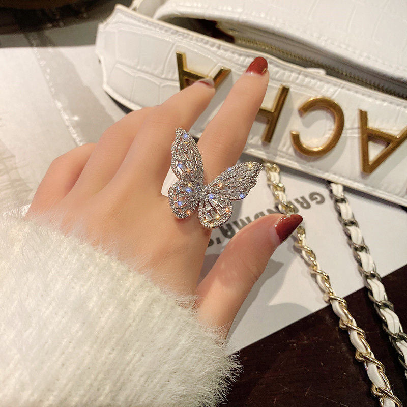 Ring jewelry batch hollow butterfly ring exaggerated ring does not fade jewelry