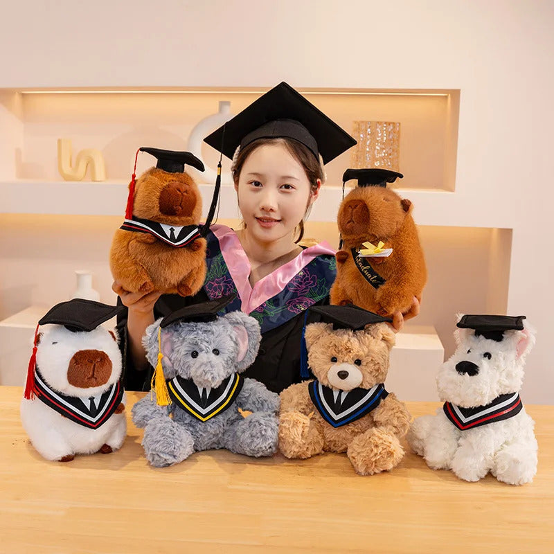 25cm Cute 2025 New Graduation Capybara Plush Doll Doctor Cap Bear Elephant West Highland Animal Stuffed Home Decor Gift For Kids