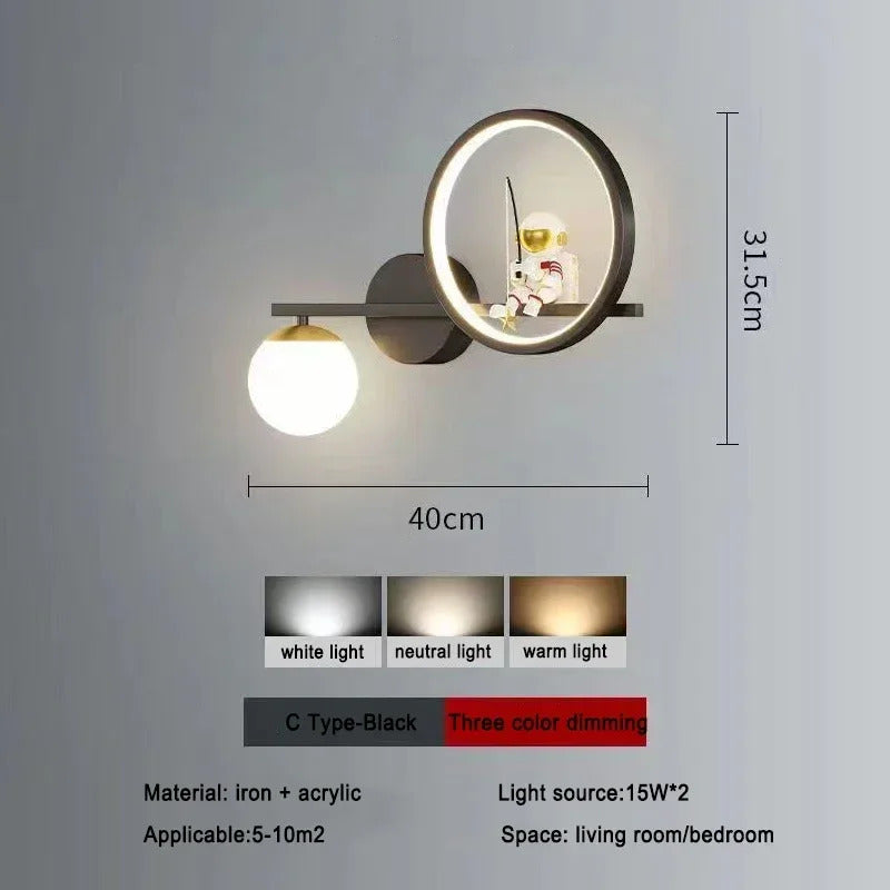Children's Room Bedside Creative Astronaut LED Wall Lamp Night Light Space Decor Living Room Bedroom Background Wall Lighting