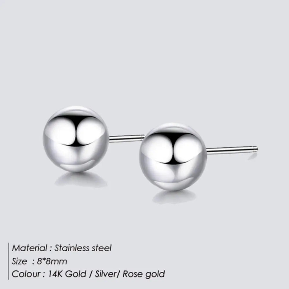 SUNIBI Classic Stud Earrings for Women 3/4/5/6/8/10mm Silver Color Ball Stainless Steel Earring Korean Trend Jewelry Wholesale
