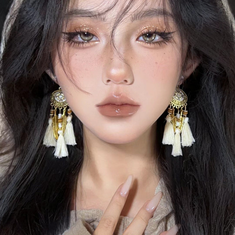 New Design Ethnic Style Earrings Unique Retro Temperament Yunnan Guizhou Sichuan Tibetan Versatile Fashion Women's Tassel Earrings