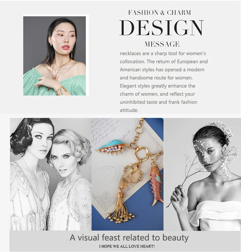 Cute Sea whale Necklace Pendant Chain Fish Fashion Jewelry Chic Mermaid Tassel Conch Dangle Choker Ocean Beauty Accessory