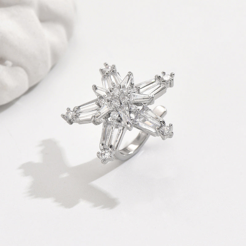 Five-Pointed Star Ear Clip Full Diamond Copper Earrings Studded with Zircon Korean Style Ear Clip Simple Fashion Sweet Non-Piercing Ear Clip