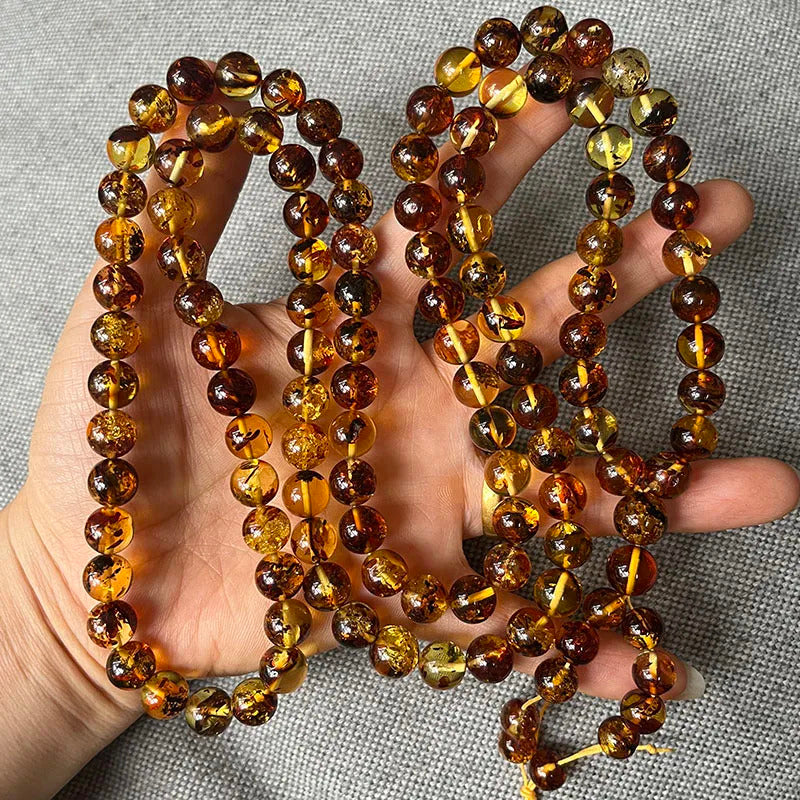 6mm-9mm Original Amber Bracelet for Men Women Unique Diy Flower Beads Rosary Long Necklace Baltic 2025 New Natural Stone Jewelry