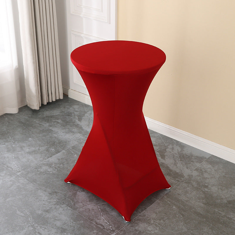 Elastic Table Cover High-End Banquet Wedding Hotel Cocktail Table Cover Table Skirt Table Skirt Cross-Border round High Leg Bar Counter Set