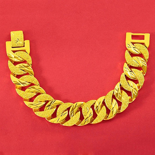 Yellow Gold Fashion Glossy Matte Strap Bracelet for Men Women Regal Wedding Engagement Birthday Jewelry Bracelets Bangles