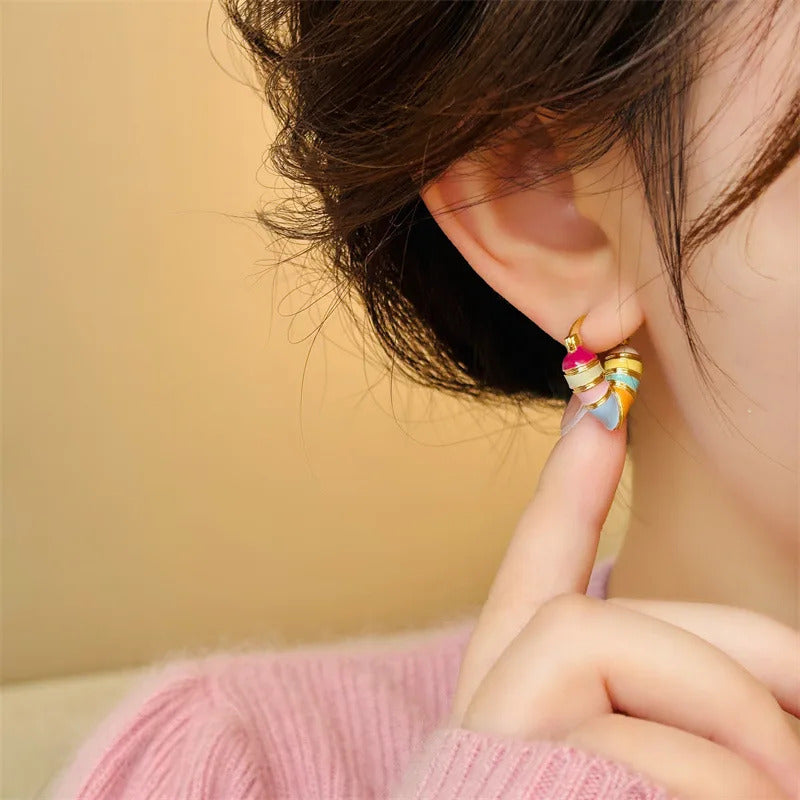 Colorful Heart Ear Buckle 2024 New Korean Fashion Women's Earring Precious Hoop Earrings Gold Plating Jewelries Girl Gifts