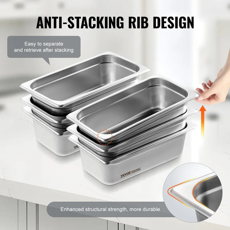 VEVOR 6 Pack Buffet Chafing Dishes 3.8L Gastronorm Pans Steam Table Pans Tray Stainless Steel Food Container for Party BBQ