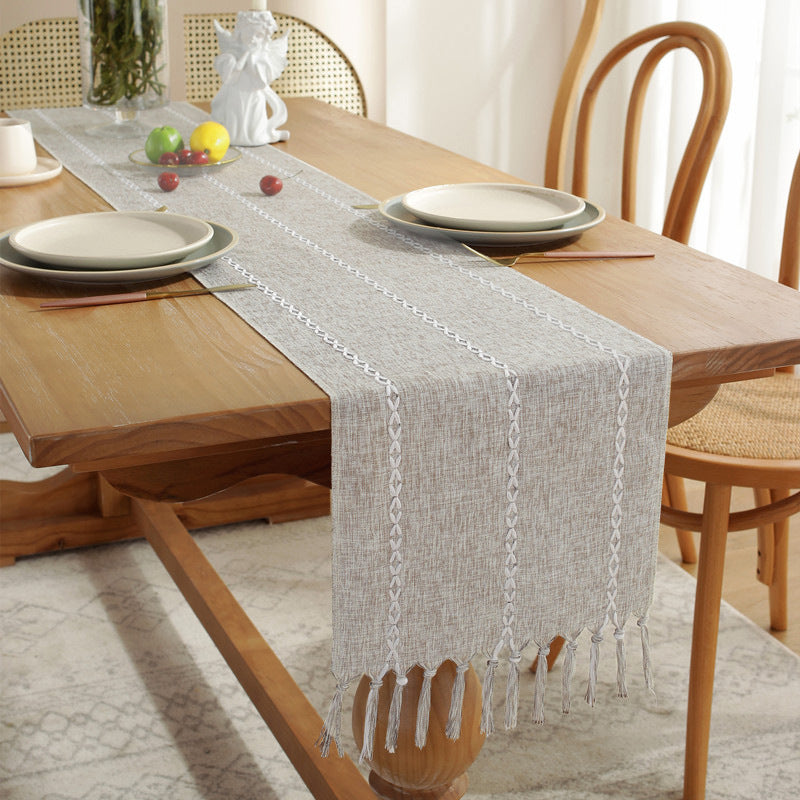 Cross-Border Trade Supply American Style Table Runner Cotton Linen Tablecloth Handmade Tassel Coffee Table Mat Home Long Table Decoration Cloth