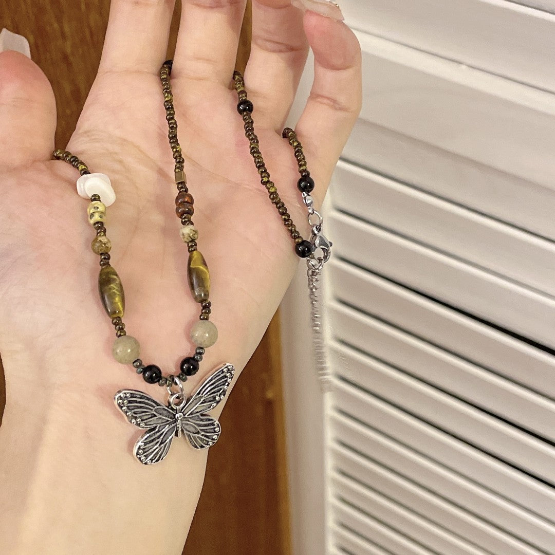 TikTok Hot New Chinese Zen Ethnic Style Butterfly Necklace for Women Versatile Retro Clavicle Chain2025Year