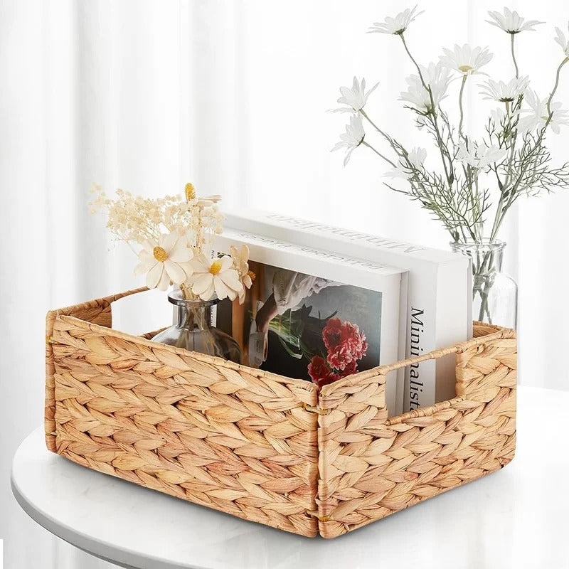 6 Piece Woven Water Hyacinth Storage Baskets Handcrafted Organizers with Handles Home Office Kitchen Living Room