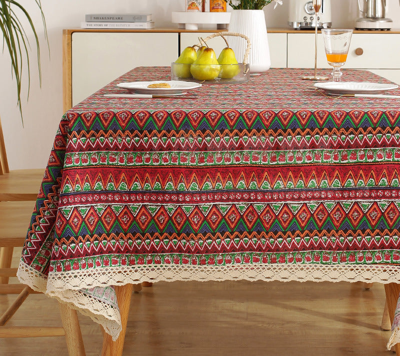 Fresh Cotton and Linen Plaid Tablecloth Coffee Table Dining Table Kindergarten Student Lace Cloth Art Square Picnic Tablecloth