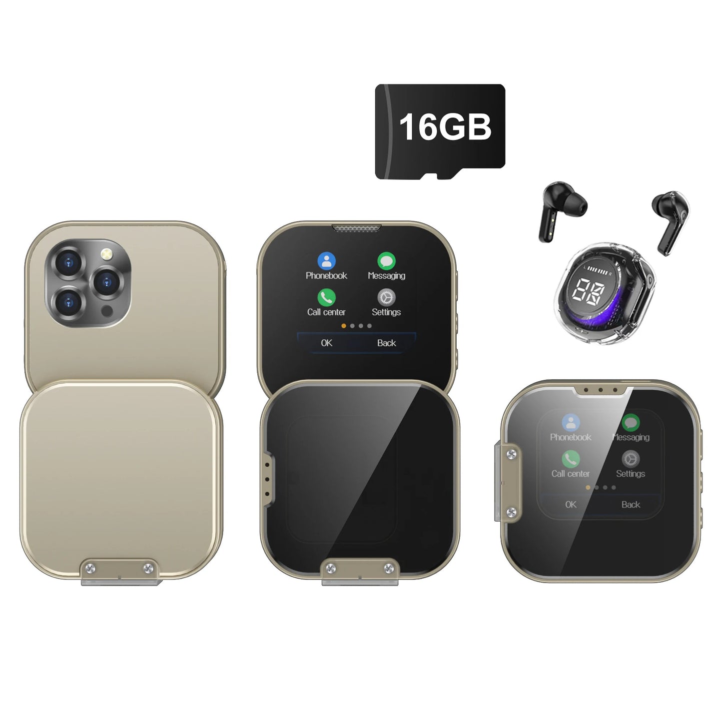 SERVO i19 Rotate Small Box Touch Mobile Phone 2SIM Standby Magic Voice Bluetooth Sync Music Torch Mini Rotation Cellphone Type-C