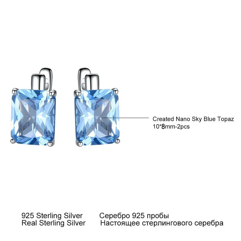 925 Sterling Silver  Sky Blue Topaz Gemstone Clip On Earrings  Solid  For Women Party  Birthday  Fashion Fine Jewelry Gift