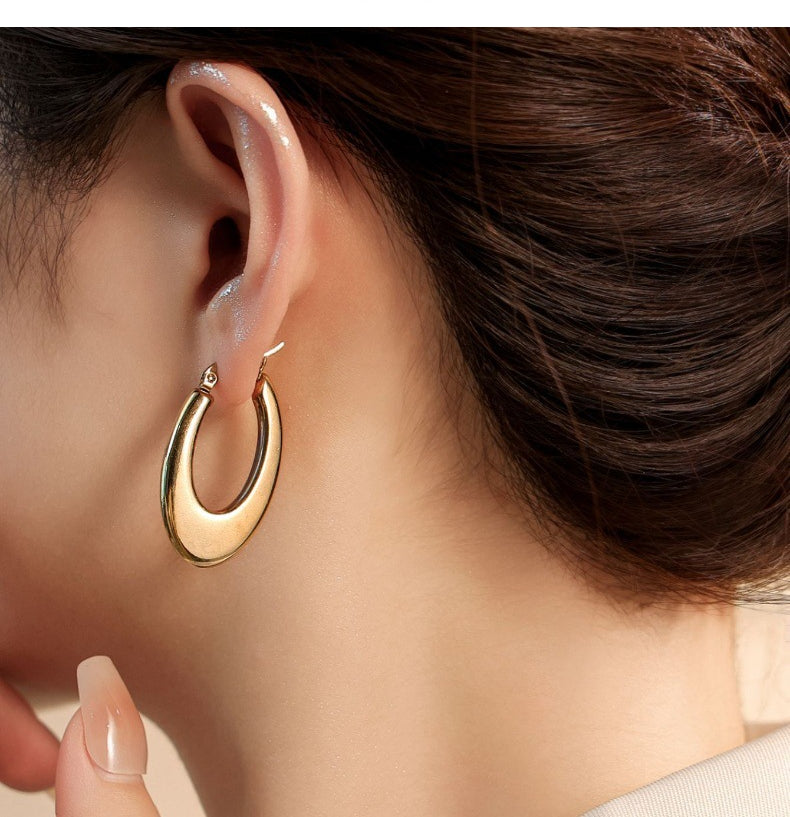 Hot Selling Stainless Steel Geometric Solid Smooth Earrings Fashion Simple High-end Gold Ear Buckle Ear Jewelry