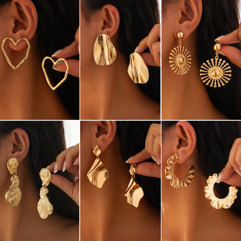 Personalized pleated hollow heart earrings various combinations of sunflower alloy earrings