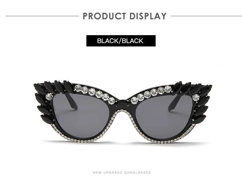 New Personality Fashion Cat Eye Colorful Big Diamond Glasses Droplet shaped Sunglasses Cat Eye Diamond Sun Glasses