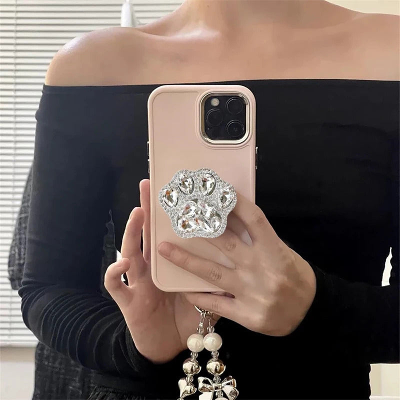 3D Cute Cat Paw Diamond Folding Finger Ring Griptok Phone Holder for IPhone 16 15 Support Socket Pocket Grip Tok Stand Bracket