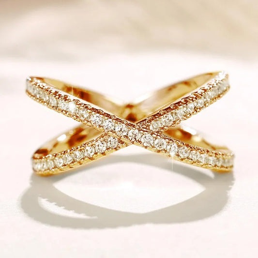 Huitan Fashion Cross Finger Rings for Women 3 Metal Colors Paved Dazzling Cubic Zirconia Simple Stylish Female Rings Hot Jewelry