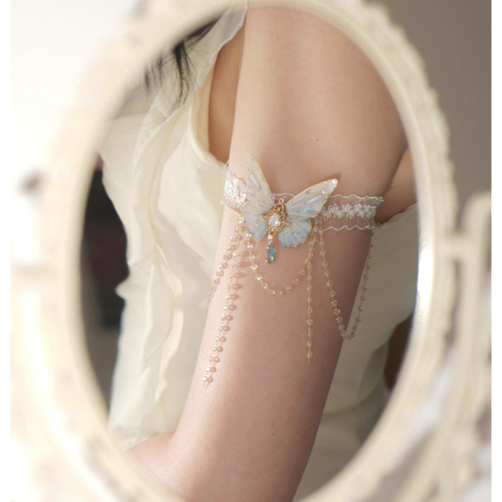 Pure Desire Lace Butterfly Tassel Arm Ring Niche Design Ins Style Leg Chain Bracelet Exquisite Body Chain New Hand Jewelry