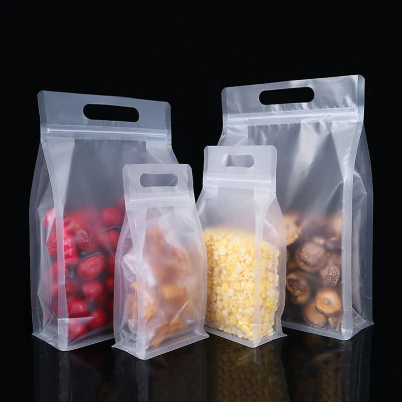 4PC PET Food Storage Bag Stand Up Zip Shut Bags Reusable Ziplock Saran Wrap Plastic Bags Leakproof Food Fresh-keeping Packaging
