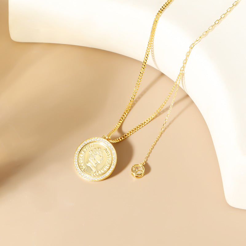 925 Sterling Silver Necklace Queen Head Portrait Women's Collarbone Chain Light Luxury High-end Niche Design Ins Jewelry Accessories