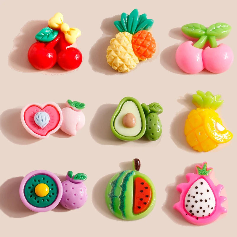 10pcs Mix Cute Mini Fruit Charms Pear Cherry Pineapple Peach Avocado Flat Back Resin Cabochons Scrapbook DIY Jewelry Accessories